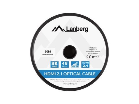 LANBERG KABEL HDMI M/M V2.1 50M 8K OPTYCZNY AOC CA-HDMI-30FB-0500-BK LANBERG KABEL HDMI M/M V2.1 50M 8K OPTYCZNY AOC CA-HDMI-30FB-0500-BK