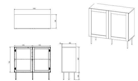 Komoda JUTA 2D 100x39,5x90 czarny + linol calabria Komoda JUTA 2D 100x39,5x90 czarny + linol calabria