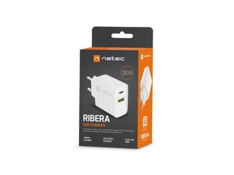 NATEC ŁADOWARKA SIECIOWA RIBERA USB-A + USB-C 20W POWER DELIVERY BIAŁA NUC-2061 NATEC ŁADOWARKA SIECIOWA RIBERA USB-A + USB-C 20W POWER DELIVERY BIAŁA NUC-2061
