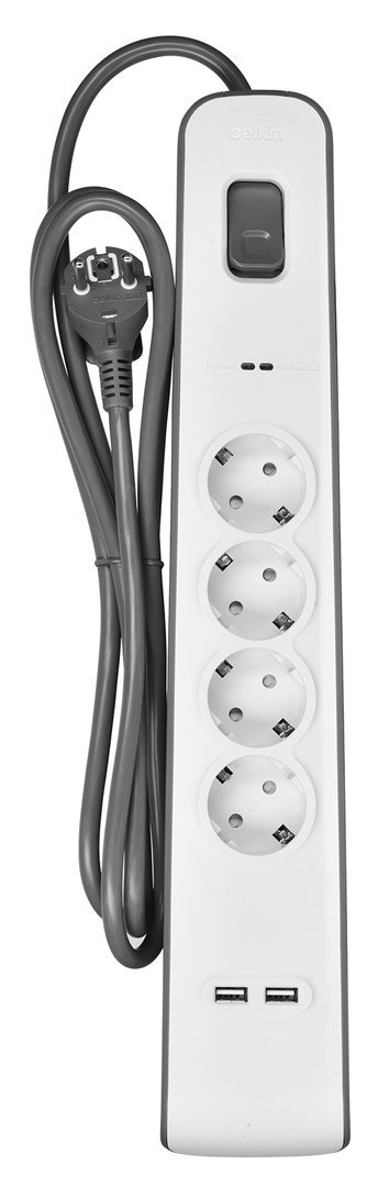 Listwa zasilająca Belkin Power Surge 4-PORT + 2xUSB-A 2m Grey/White Schuko Listwa zasilająca Belkin Power Surge 4-PORT + 2xUSB-A 2m Grey/White Schuko