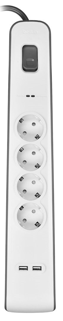 Listwa zasilająca Belkin Power Surge 4-PORT + 2xUSB-A 2m Grey/White Schuko Listwa zasilająca Belkin Power Surge 4-PORT + 2xUSB-A 2m Grey/White Schuko