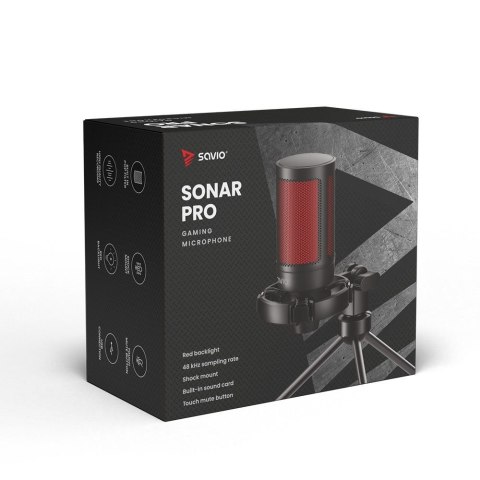 SAVIO MIKROFON GAMINGOWY NA TRÓJNOGU Z PODŚWIETLENIEM SONAR PRO 01, USB, KOSZYK ANTYWSTRZĄSOWY SAVIO MIKROFON GAMINGOWY NA TRÓJNOGU Z PODŚWIETLENIEM SONAR PRO 01, USB, KOSZYK ANTYWSTRZĄSOWY