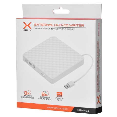 Zewnętrzny napęd optyczny DVD KRUX BIAŁY Zewnętrzny napęd optyczny DVD KRUX BIAŁY