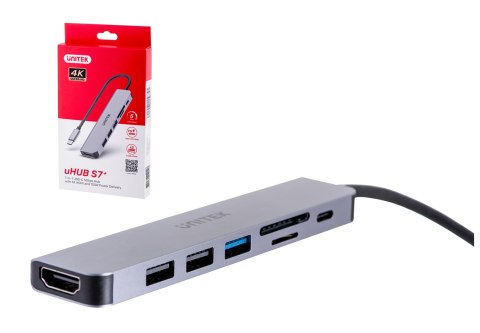 UNITEK HUB USB-C 7W1, HDMI 4K, PD 100W, 5GBPS, ALU UNITEK HUB USB-C 7W1, HDMI 4K, PD 100W, 5GBPS, ALU