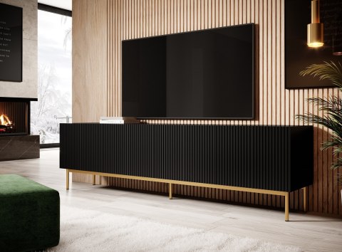 Szafka RTV PAFOS na złotym stelażu ze stali 200x40x60 czarny mat Szafka RTV PAFOS na złotym stelażu ze stali 200x40x60 czarny mat