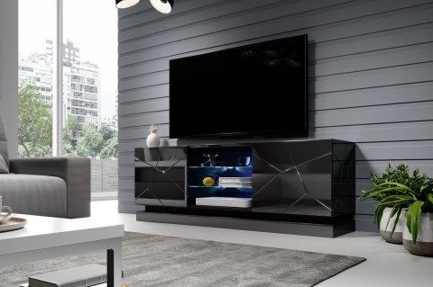 Szafka RTV QIU 160 MDF czarny połysk/czarny połysk Szafka RTV QIU 160 MDF czarny połysk/czarny połysk