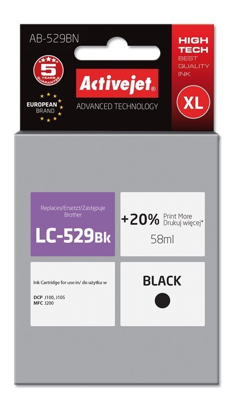 Activejet AB-529BN Tusz (zamiennik Brother LC529BK; Supreme; 58 ml; czarny) Activejet AB-529BN Tusz (zamiennik Brother LC529BK; Supreme; 58 ml; czarny)