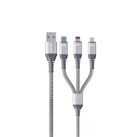 WEKOME WDC-170 Raython Series - Kabel połączeniowy 3w1 USB-A do USB-C + Lightning + Micro USB Fast Charging PD 1.2 m (Srebrny) WEKOME WDC-170 Raython Series - Kabel połączeniowy 3w1 USB-A do USB-C + Lightning + Micro USB Fast Charging PD 1.2 m (Srebrny)