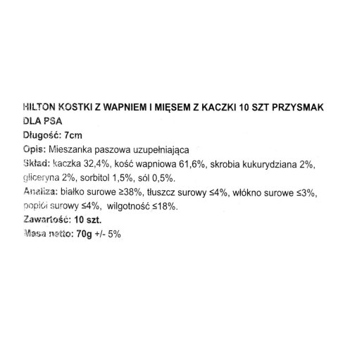 HILTON Kostki z wapniem i mięsem kaczki - przysmak dla psa - 10 szt. HILTON Kostki z wapniem i mięsem kaczki - przysmak dla psa - 10 szt.