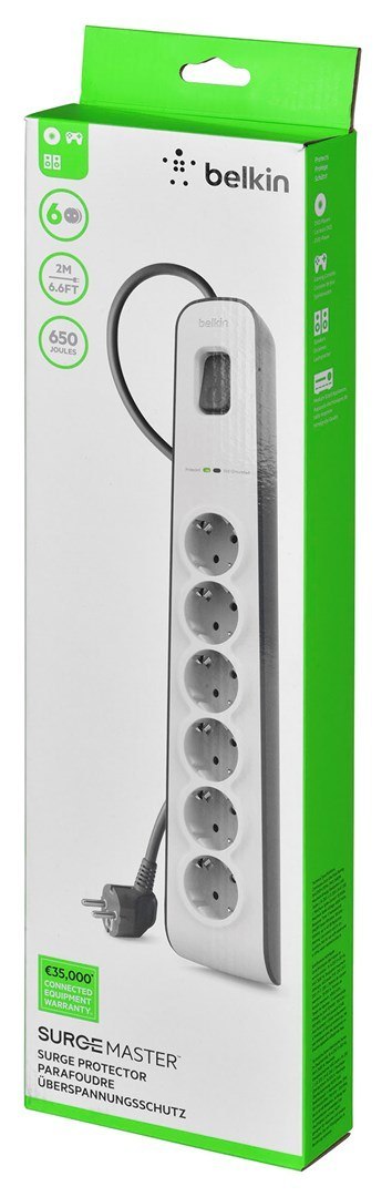 Listwa zasilająca Belkin Power Surge 6-PORT 650J 2m Grey/White Schuko Listwa zasilająca Belkin Power Surge 6-PORT 650J 2m Grey/White Schuko