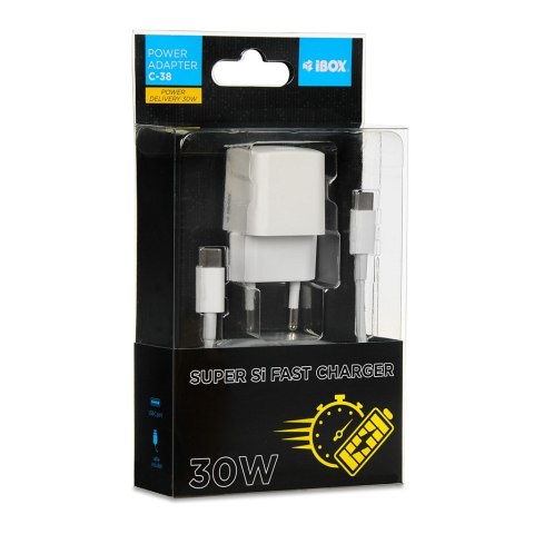 ŁADOWARKA SIECIOWA I-BOX C-38 PD30W USB-C, KABEL ŁADOWARKA SIECIOWA I-BOX C-38 PD30W USB-C, KABEL