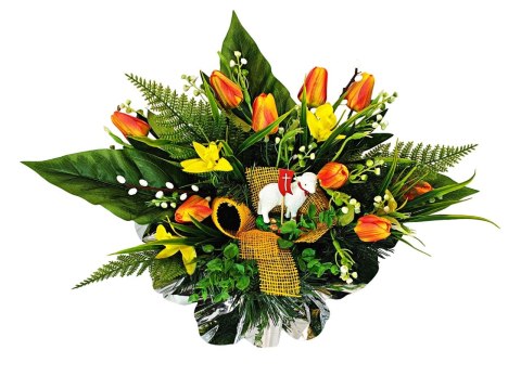 WIELKANOCNY STROIK NA POMNIK WIĄZANKA KWIATY TULIPANY BARANEK NA CMENTARZ WIELKANOCNY STROIK NA POMNIK WIĄZANKA KWIATY TULIPANY BARANEK NA CMENTARZ