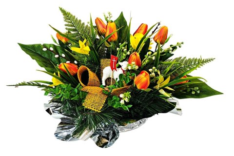 WIELKANOCNY STROIK NA POMNIK WIĄZANKA KWIATY TULIPANY BARANEK NA CMENTARZ WIELKANOCNY STROIK NA POMNIK WIĄZANKA KWIATY TULIPANY BARANEK NA CMENTARZ
