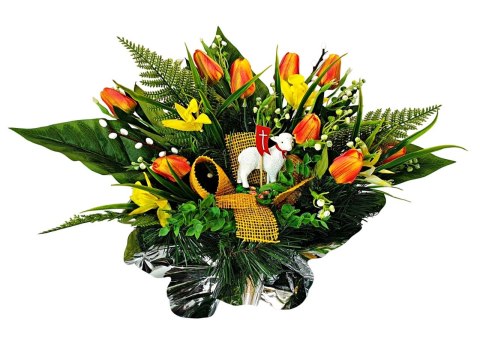 WIELKANOCNY STROIK NA POMNIK WIĄZANKA KWIATY TULIPANY BARANEK NA CMENTARZ WIELKANOCNY STROIK NA POMNIK WIĄZANKA KWIATY TULIPANY BARANEK NA CMENTARZ