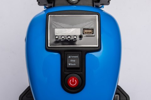 Motorek Chopper FASTER na akumulator dla dzieci Niebieski + Radio FM + Panel audio + LED Motorek Chopper FASTER na akumulator dla dzieci Niebieski + Radio FM + Panel audio + LED