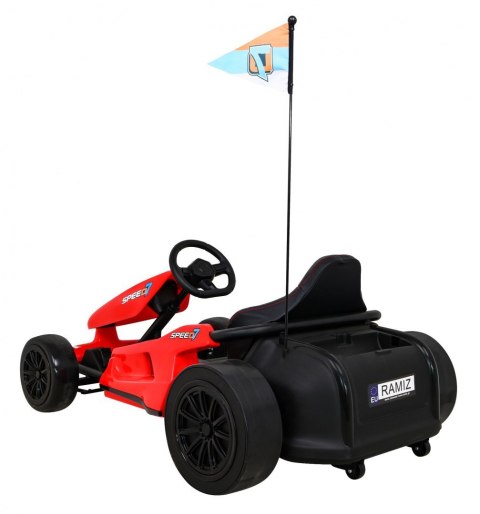 Gokart Speed 7 Drift King na akumulator dla dzieci Czerwony + Funkcja driftu + Sportowe siedzenie + 2 Prędkości + EVA Gokart Speed 7 Drift King na akumulator dla dzieci Czerwony + Funkcja driftu + Sportowe siedzenie + 2 Prędkości + EVA