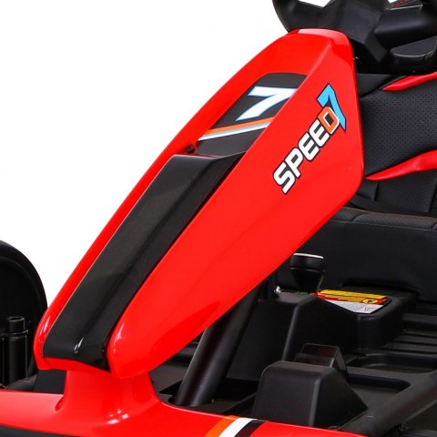 Gokart Speed 7 Drift King na akumulator dla dzieci Czerwony + Funkcja driftu + Sportowe siedzenie + 2 Prędkości + EVA Gokart Speed 7 Drift King na akumulator dla dzieci Czerwony + Funkcja driftu + Sportowe siedzenie + 2 Prędkości + EVA