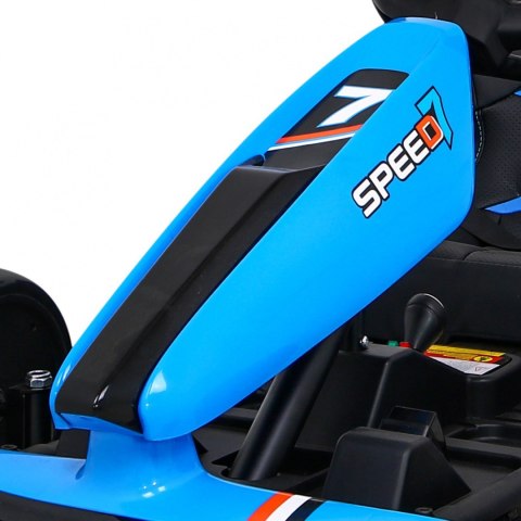 Gokart Speed 7 Drift King na akumulator dla dzieci Niebieski + Funkcja driftu + Sportowe siedzenie + 2 Prędkości + EVA Gokart Speed 7 Drift King na akumulator dla dzieci Niebieski + Funkcja driftu + Sportowe siedzenie + 2 Prędkości + EVA