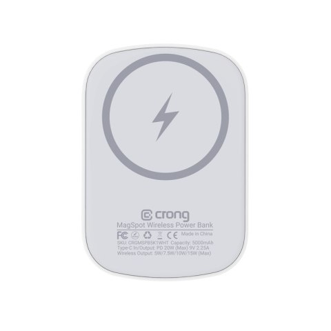 Crong MagSpot Power Bank - Bezprzewodowy power bank z MagSafe 5000mAh, USB-C 20W PD (biały) Crong MagSpot Power Bank - Bezprzewodowy power bank z MagSafe 5000mAh, USB-C 20W PD (biały)