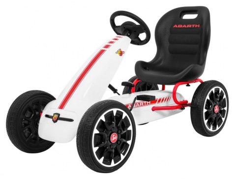 Gokart ABARTH na pedały dla dzieci Biały + Koła EVA + Hamulec ręczny + Wolny bieg Gokart ABARTH na pedały dla dzieci Biały + Koła EVA + Hamulec ręczny + Wolny bieg