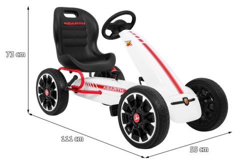 Gokart ABARTH na pedały dla dzieci Biały + Koła EVA + Hamulec ręczny + Wolny bieg Gokart ABARTH na pedały dla dzieci Biały + Koła EVA + Hamulec ręczny + Wolny bieg
