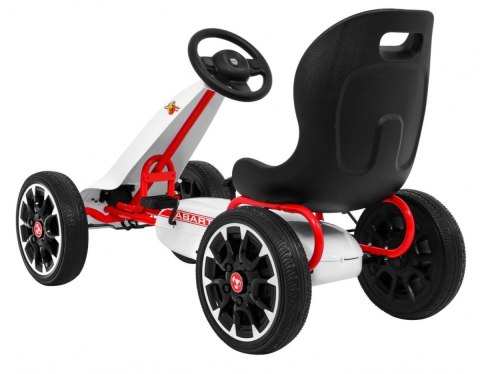 Gokart ABARTH na pedały dla dzieci Biały + Koła EVA + Hamulec ręczny + Wolny bieg Gokart ABARTH na pedały dla dzieci Biały + Koła EVA + Hamulec ręczny + Wolny bieg