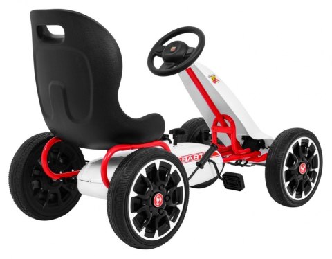 Gokart ABARTH na pedały dla dzieci Biały + Koła EVA + Hamulec ręczny + Wolny bieg Gokart ABARTH na pedały dla dzieci Biały + Koła EVA + Hamulec ręczny + Wolny bieg