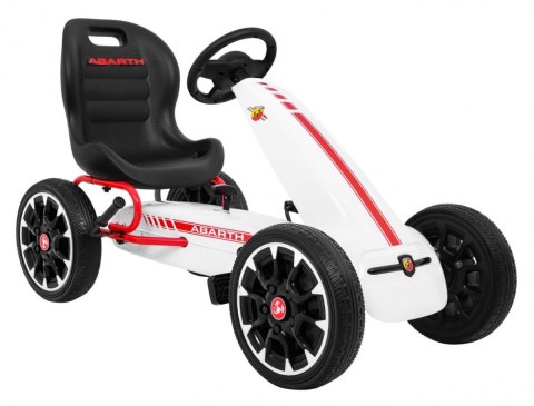Gokart ABARTH na pedały dla dzieci Biały + Koła EVA + Hamulec ręczny + Wolny bieg Gokart ABARTH na pedały dla dzieci Biały + Koła EVA + Hamulec ręczny + Wolny bieg