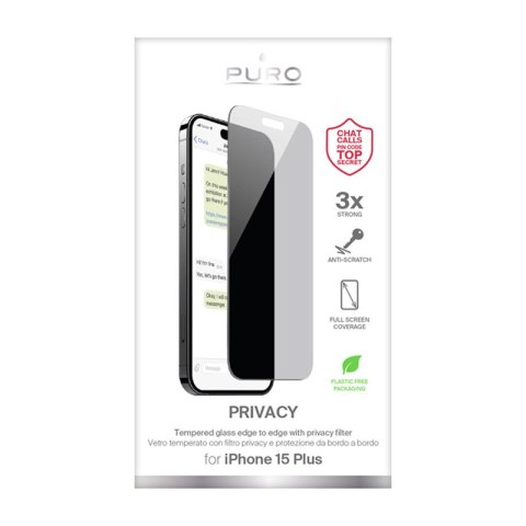 Puro Privacy Tempered Glass - Szkło ochronne hartowane z filtrem prywatyzującym iPhone 15 Plus Puro Privacy Tempered Glass - Szkło ochronne hartowane z filtrem prywatyzującym iPhone 15 Plus