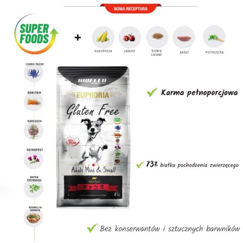 BIOFEED Euphoria G-F psy MINI&SMALL wołowina 2kg BIOFEED Euphoria G-F psy MINI&SMALL wołowina 2kg