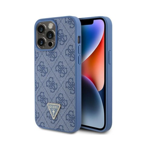 Guess Leather 4G Triangle Strass - Etui iPhone 15 Pro Max (niebieski) Guess Leather 4G Triangle Strass - Etui iPhone 15 Pro Max (niebieski)