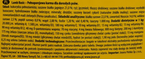 Josera JosiDog Lamb Basic karma sucha dla psów 15kg