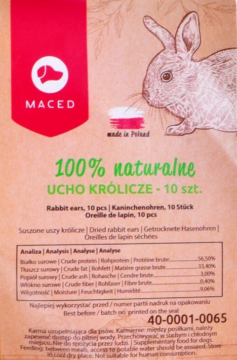 MACED uszy królicze naturalne - przysmak dla psa - 10 szt. MACED uszy królicze naturalne - przysmak dla psa - 10 szt.