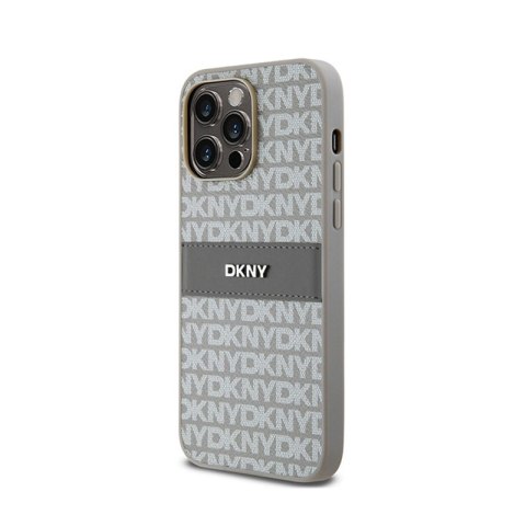 DKNY Leather Mono Stripe & Metal Logo - Etui iPhone 14 Pro (beżowy) DKNY Leather Mono Stripe & Metal Logo - Etui iPhone 14 Pro (beżowy)