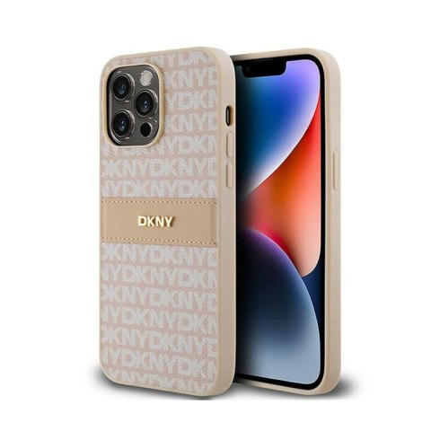 DKNY Leather Mono Stripe & Metal Logo - Etui iPhone 14 Pro (różowy) DKNY Leather Mono Stripe & Metal Logo - Etui iPhone 14 Pro (różowy)