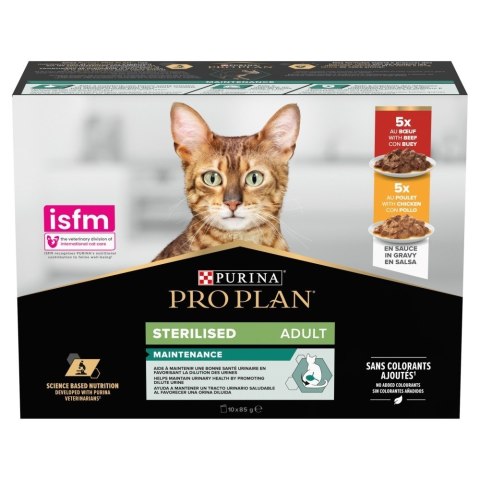 PURINA Pro Plan Sterilised Wołowina i kurczak w sosie Multipack - mokra karma dla kota - 10x85 g PURINA Pro Plan Sterilised Wołowina i kurczak w sosie Multipack - mokra karma dla kota - 10x85 g