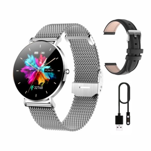 Smartwatch zegarek damski męski Manta Alexa srebrny + czarny pasek Smartwatch zegarek damski męski Manta Alexa srebrny + czarny pasek