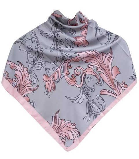 Chusta delikatna elegancka apaszka ornament liście (Szary || Różowy) Chusta delikatna elegancka apaszka ornament liście (Szary || Różowy)