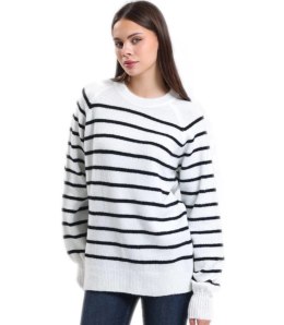 Ciepły damski sweter modny w paski ANNA (Biały)