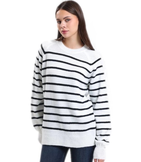 Ciepły damski sweter modny w paski ANNA (Biały) Ciepły damski sweter modny w paski ANNA (Biały)