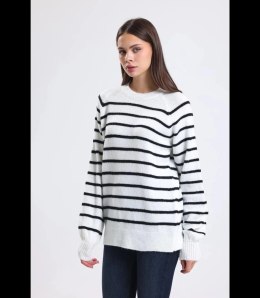 Ciepły damski sweter modny w paski ANNA (Biały)