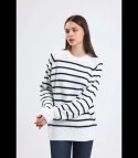 Ciepły damski sweter modny w paski ANNA (Biały)