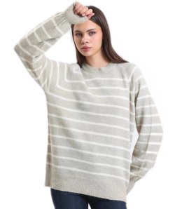 Ciepły damski sweter modny w paski ANNA (Ecru)