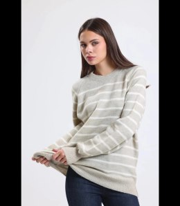 Ciepły damski sweter modny w paski ANNA (Ecru)