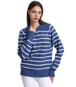 Ciepły damski sweter modny w paski ANNA (Granatowy)
