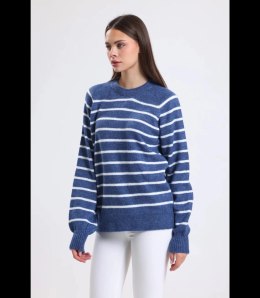 Ciepły damski sweter modny w paski ANNA (Granatowy)