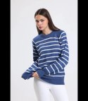 Ciepły damski sweter modny w paski ANNA (Granatowy)
