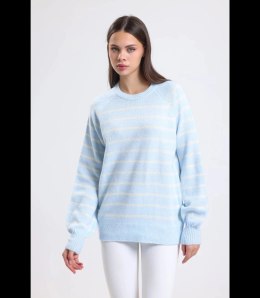 Ciepły damski sweter modny w paski ANNA (Niebieski)