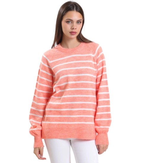Ciepły damski sweter modny w paski ANNA (Pomarańczowy) Ciepły damski sweter modny w paski ANNA (Pomarańczowy)