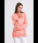Ciepły damski sweter modny w paski ANNA (Pomarańczowy)